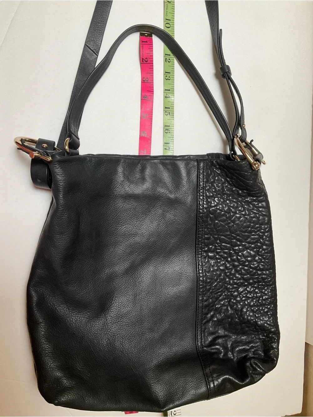 Kelsi Dagger Black Leather Shoulder Bag Dual straps Large Tote Bag Gold-tone